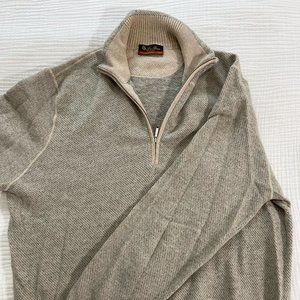 Grey Loro Piana Mens Roadster Pull 1/4 Zip 100% Cashmere Sweater Size 54